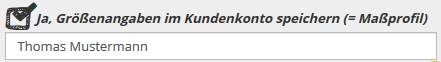Grössenangaben im Kundenkonto speichern