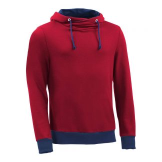 Kapuzenpullover mit Schalkragen_fairtrade_rot_UHUMRU_front