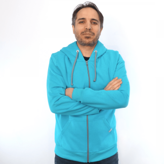 tuerkis_mRV_03 zip Hoodie fair fashion biobaumwolle öko slow fashion Hoodie türkisene jacke mit kapuze kapuzenjacke in turquoise