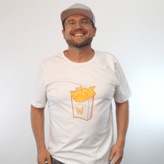 M_WFries_weiß weißes herren t-shirt mit pommes print wasni logo aufdruck french fry white männer shirt bio baumwolle organic cotton fair fashion